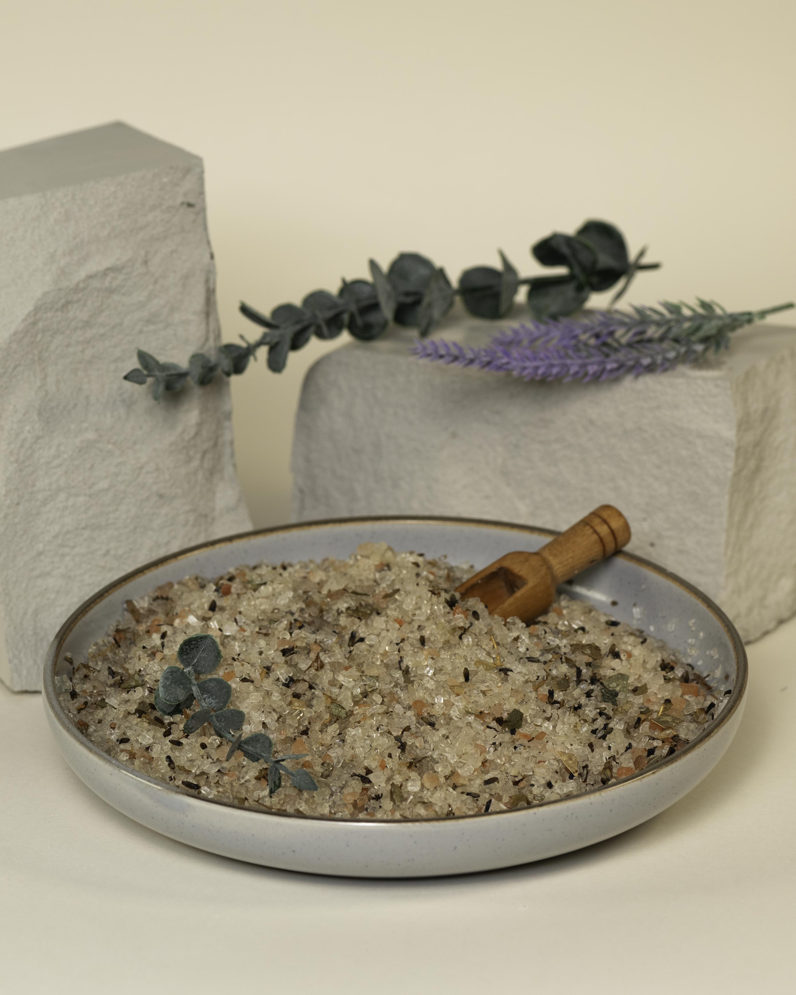 Sel de bain à l'eucalyptus et lavande pour relaxation profonde